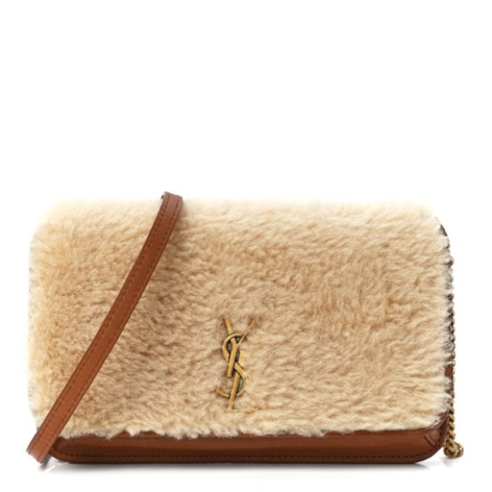 SAINT LAURENT Monogram shearling-paneled wallet on chain crossbody!